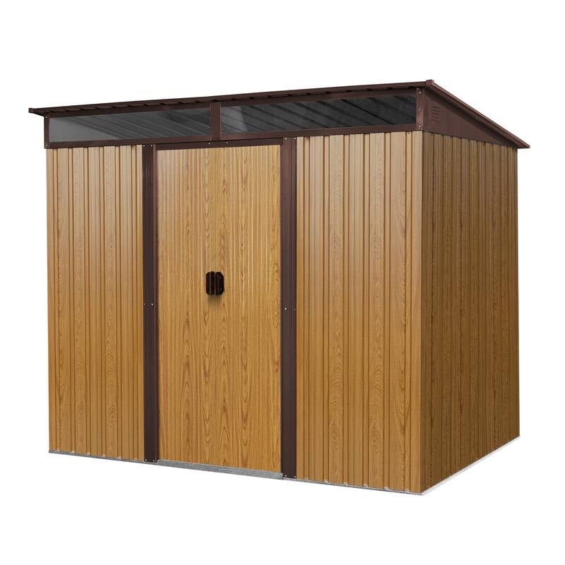 8 x 6FT Garden/Lawn Metal Storage with Transparent Plate and Lockable Sliding Doors - 68.50in. W X93.75in.D X77.25in. H