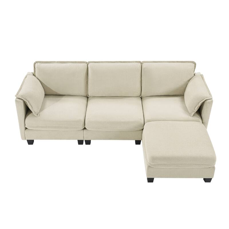 L-Shaped Modular Sectional Sofa with Movable Ottoman, Comfy Corduroy Upholstered 3 Seater Sofa, Lounge Sofa with Side Pockets