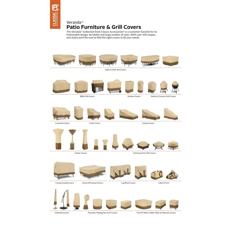 Classic Accessories Veranda Water-Resistant 32 Inch Rectangular Patio Ottoman/Side Table Cover