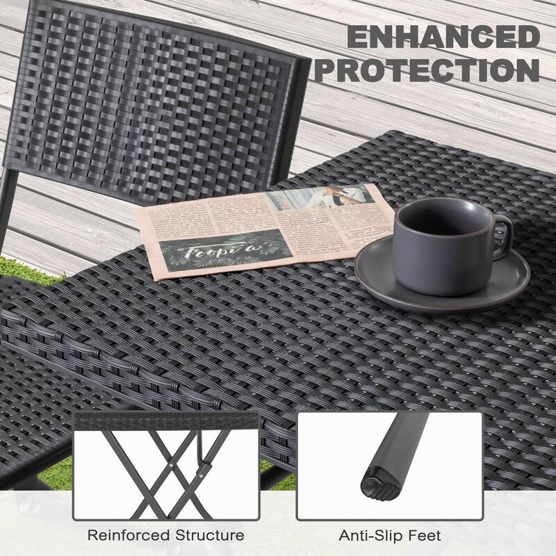 Outdoor 3 Pieces Folding Bistro Set, Waterproof PP Rattan Table and Chairs