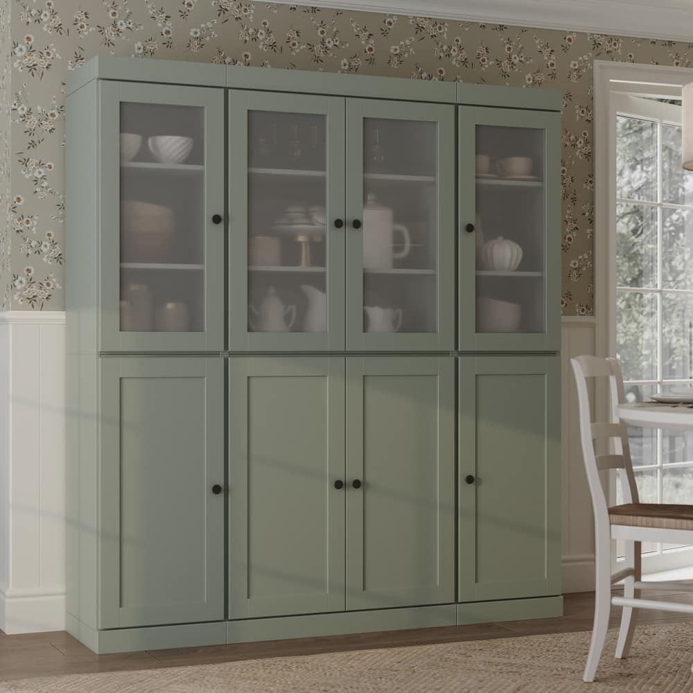 Palace Imports 100% Solid Wood 65" Pantry Cabinet with Frosted Glass, Shaker Doors and Adjustable Shelves