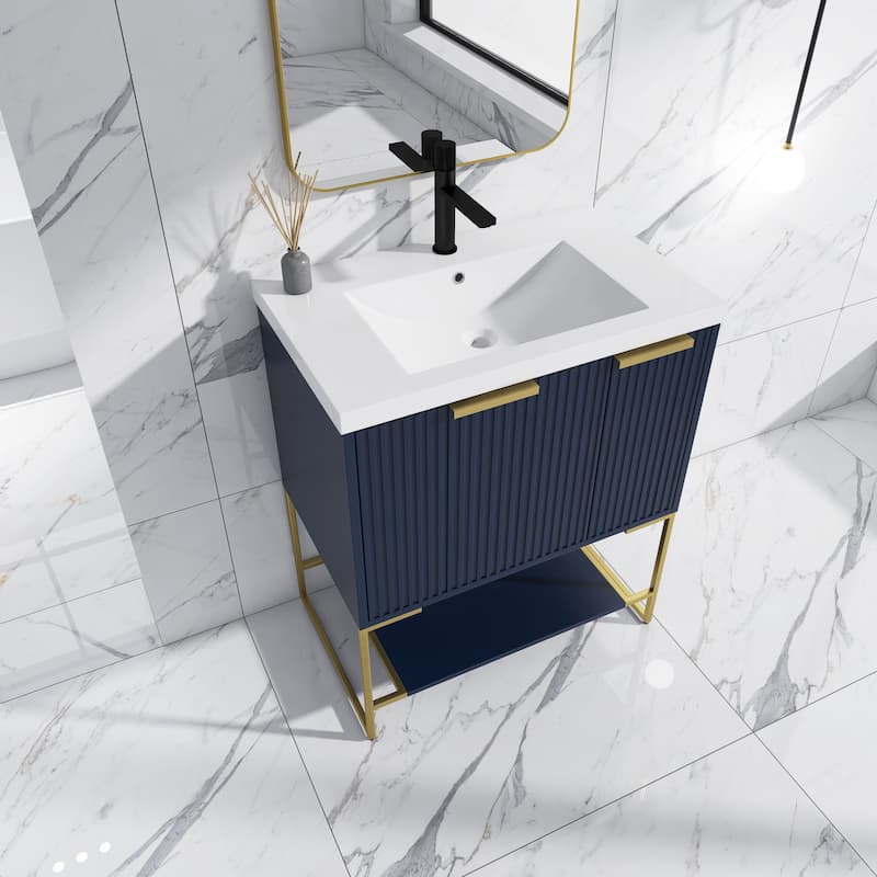 24"/30" Plywood Freestanding Bathroom Vanity Set with White Sink