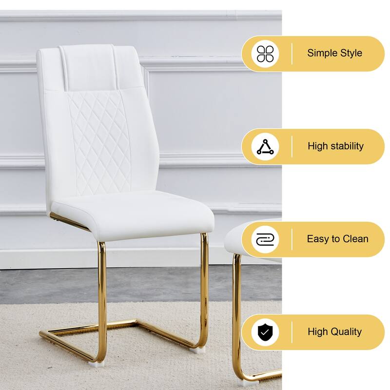 7-Piece Luxury Dining Table and Chair Set, Stone Tabletop Rectangular Table with Stainless Steel Butterfly Legs and 6 PU Chairs