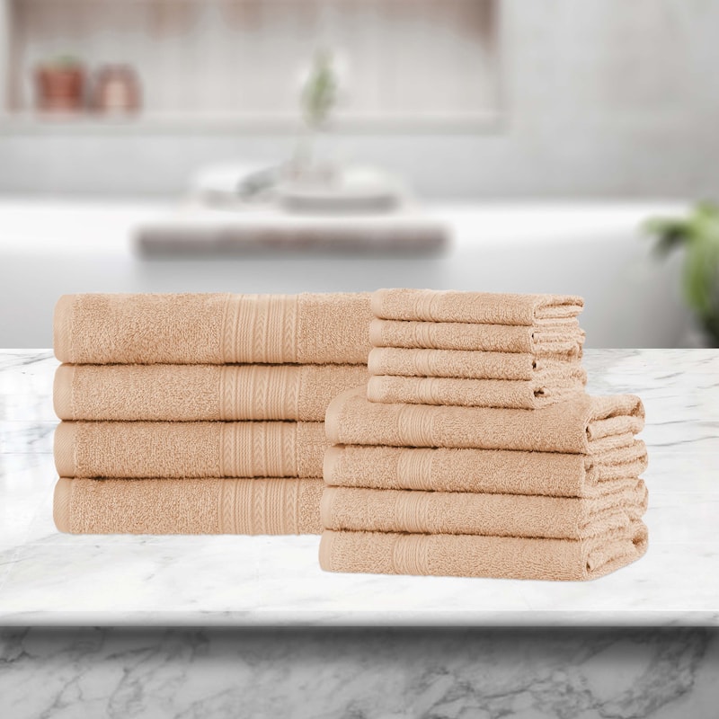 Superior Eco-Friendly Sustainable Cotton 12-Piece Bathroom Towel Set - Camel