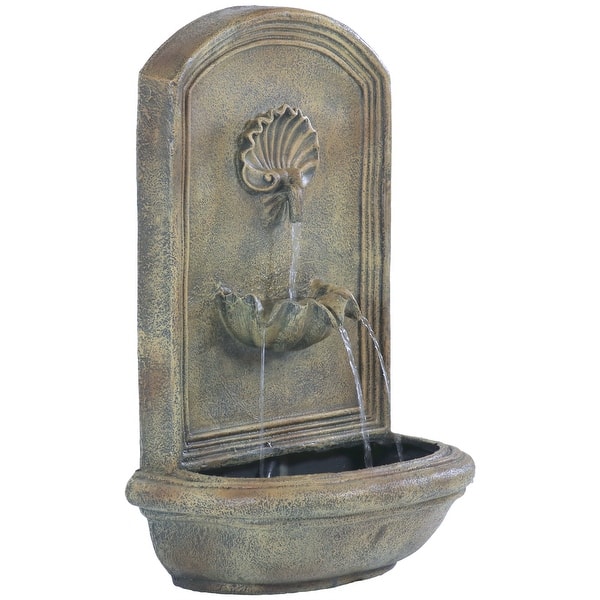 slide 2 of 9, Sunnydaze Seaside Solar-Only Outdoor Wall Water Fountain - 27" -Florentine Stone