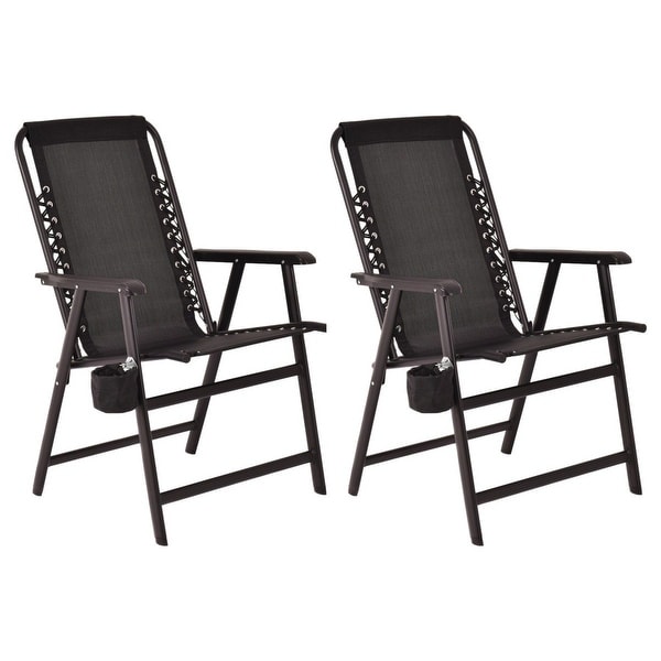 Shop Costway Set Of Two Folding Outdoor Arm Chair Steel Frame W/ Cup Holder Black - Free 