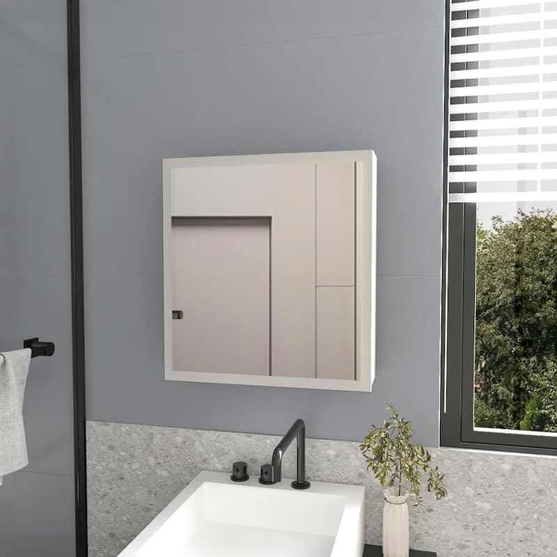Clayton White Medicine Cabinet for Bathroom with Mirrored Door, Four Shelves, Space-Saving Design - 19.7X5.7 in - White + Engineered Wood
