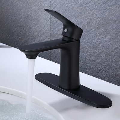 Black/Gold Single Handle Bathroom Sink Faucet Single Hole with Deck Plate
