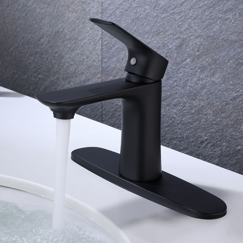 Black/Gold Single Handle Bathroom Sink Faucet Single Hole with Deck Plate