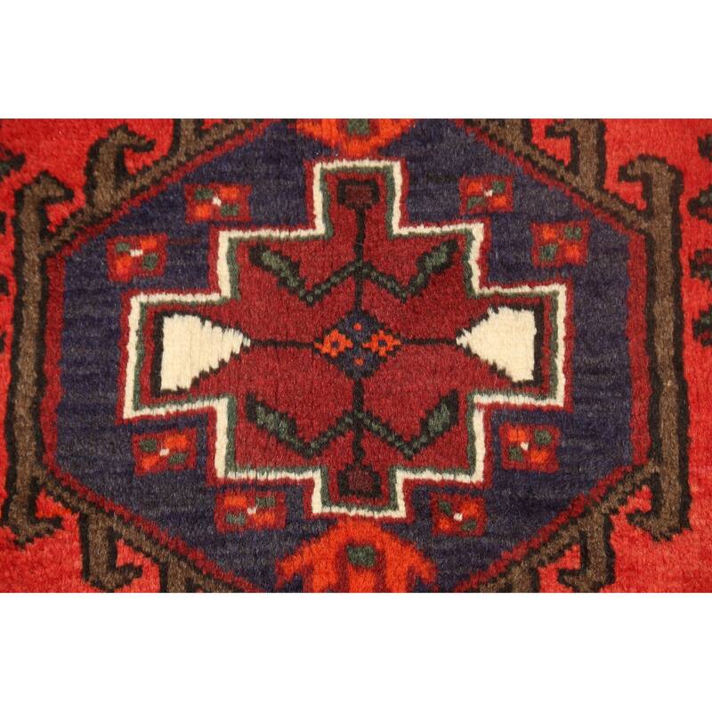 Geometric Persian Hamedan Area Rug Wool Hand-knotted Office Carpet - 3'4" x 4'9"