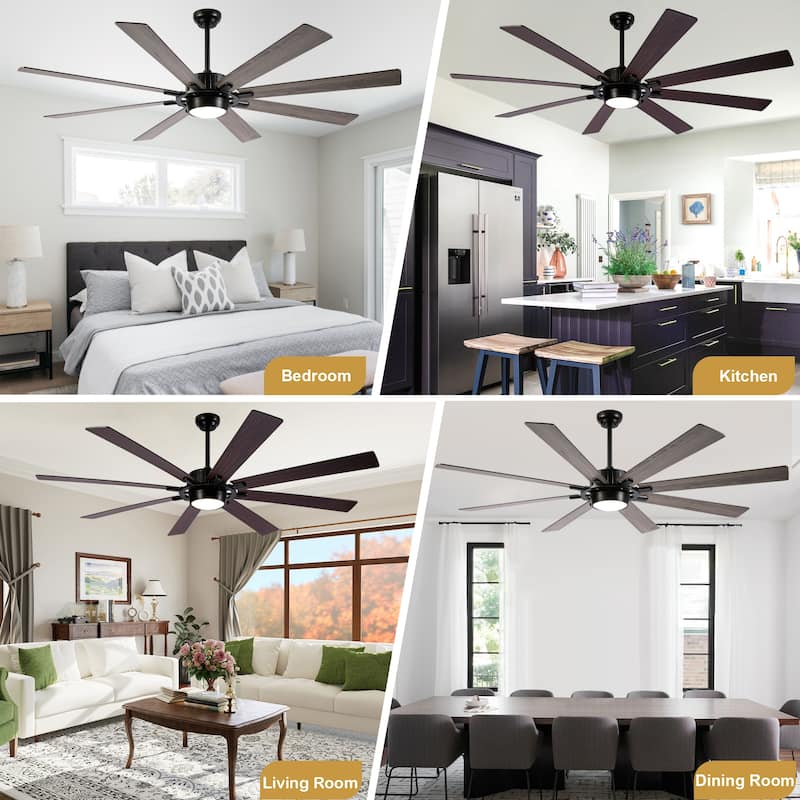 Cusp Barn 72" Outdoor Indoor Modern Black Large Ceiling Fan with Lights, Farmhouse 6 Speeds DC Motor Reversible Ceiling Fan