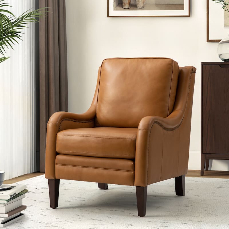 Pascual Comfy Living Room Armchair with Solid Wood Legs - CAMEL