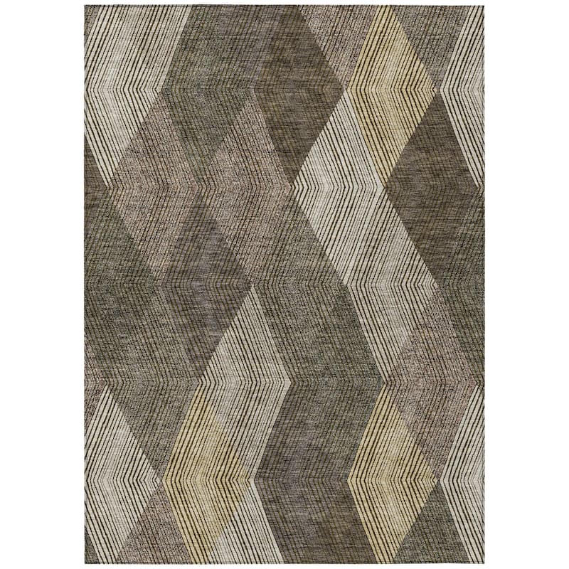 Machine Washable Indoor/ Outdoor Diamond Stripes Chantille Rug