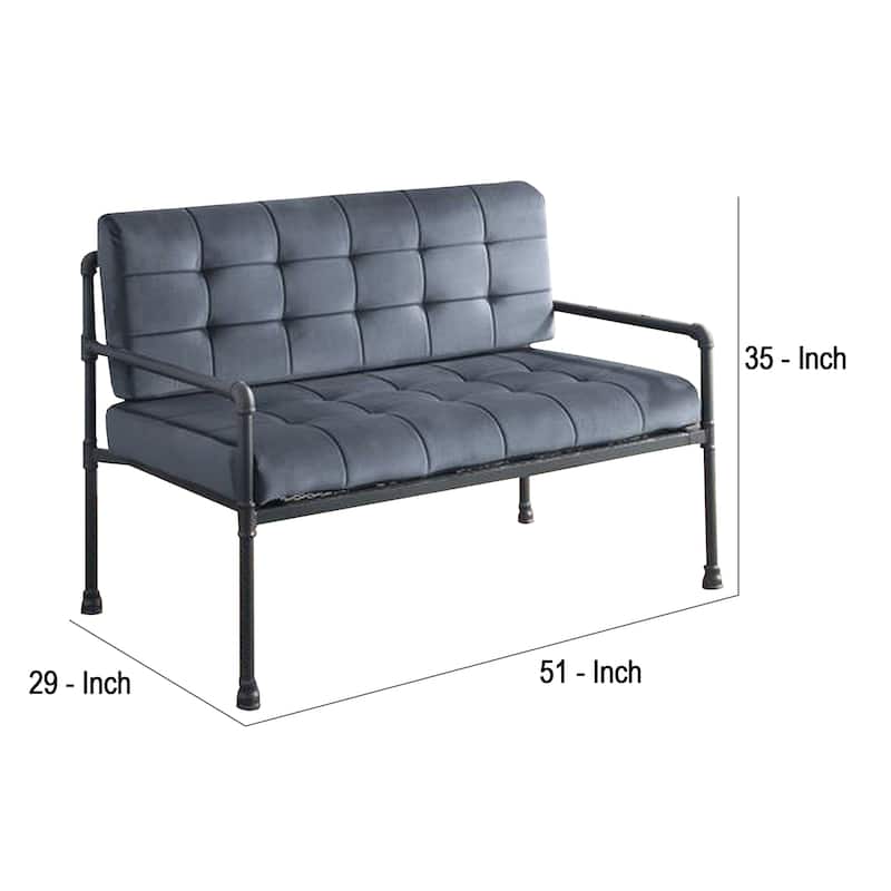 Loveseat with Tufted Velvet Seat and Metal Frame, Grey