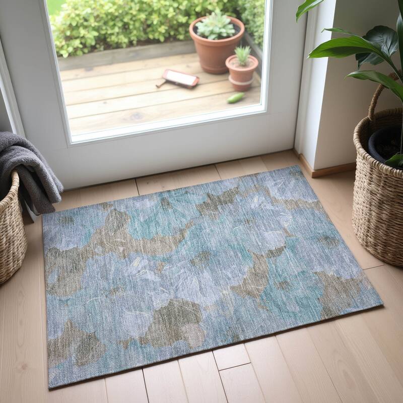 Premium Washable Super Soft Contemporary Floral Mayfield Rug - Sky - 1'8" x 2'6"