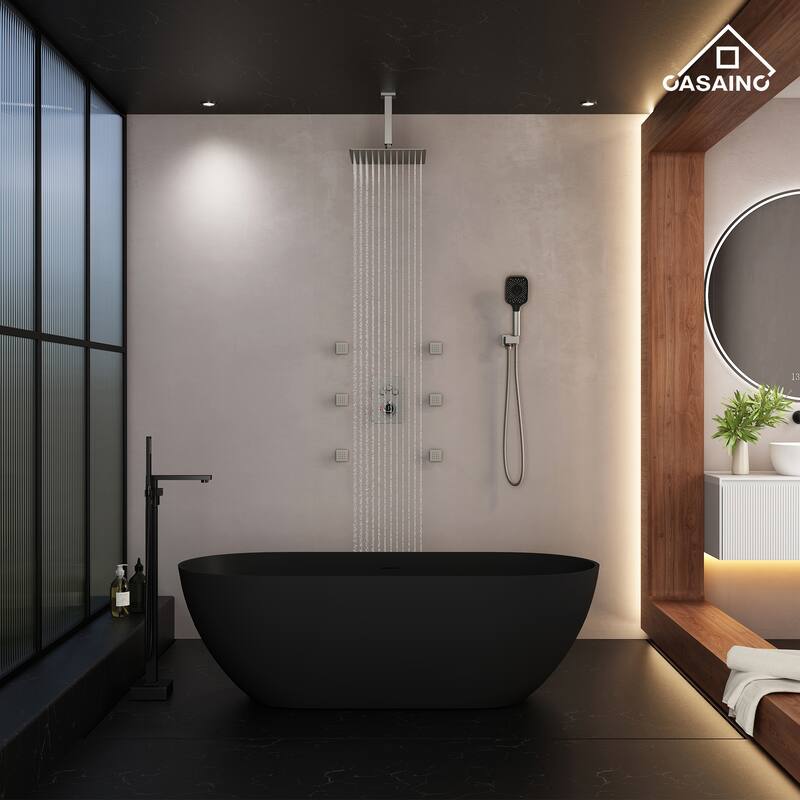 Celling Mount 12 Inch Rainfall Shower Head 3 Function Thermostatic Shower System with 6 Body Jets