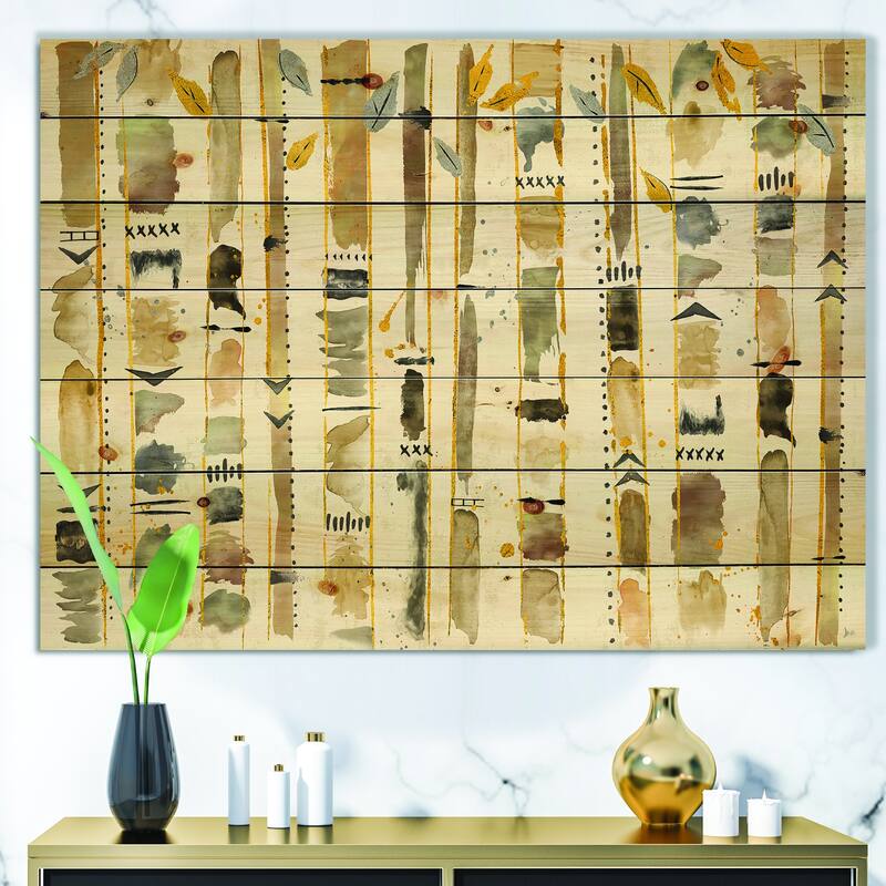 Designart 'Abstract Gold Birch Trees I' Modern & Transitional Print on ...