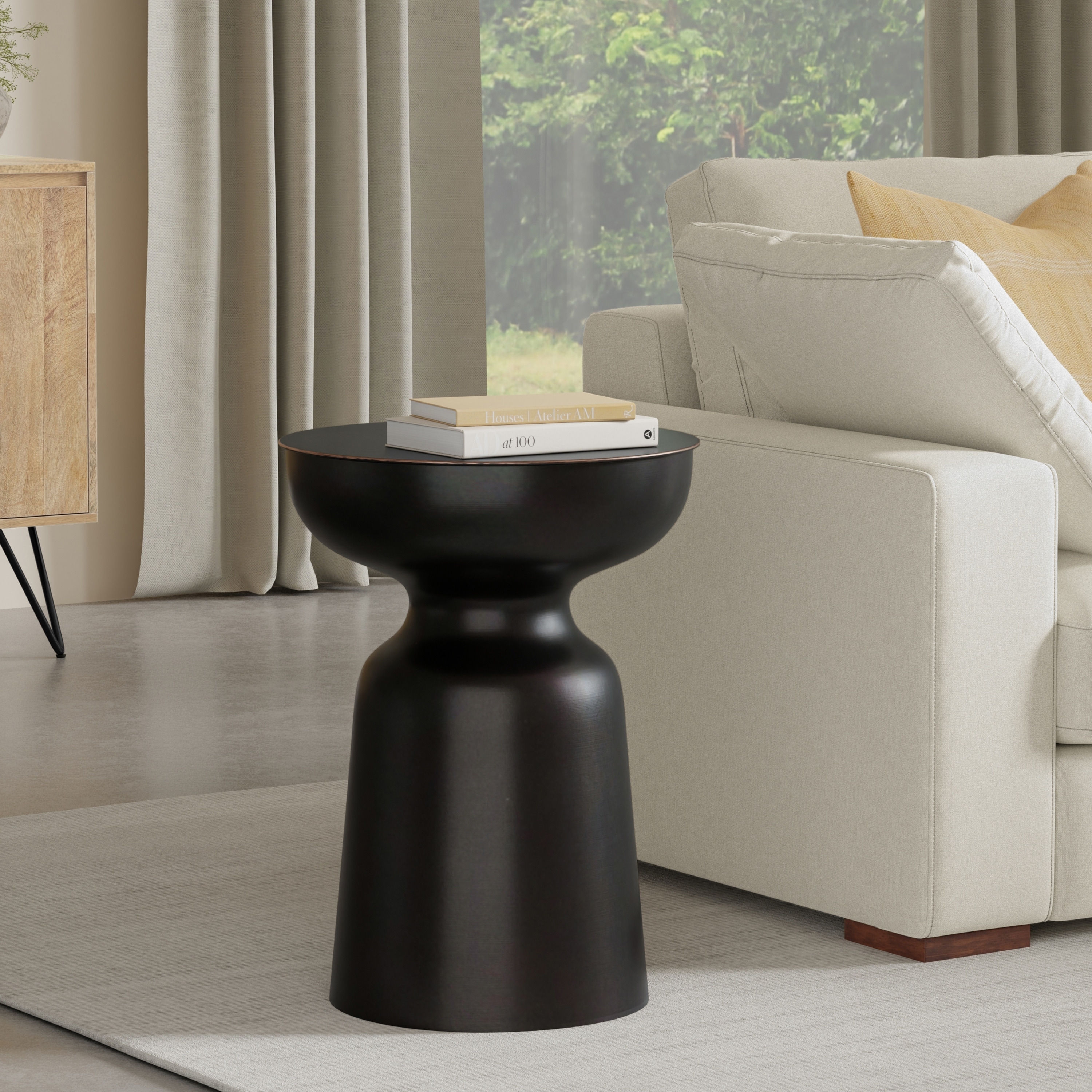 WYNDENHALL Layne 18" Wide Modern Metal Accent Table in Antique Copper Iron & Assembled - 18"D x 18"W x 24"H