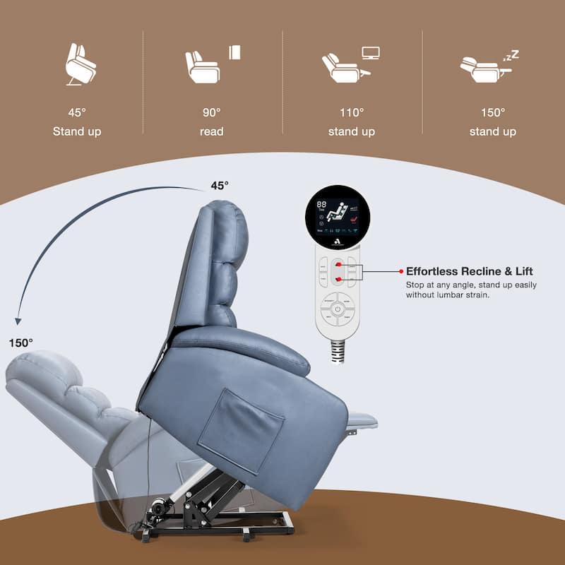Oversized Power Lift Recliner Chair with Massage & Heat, PU Leather, USB Port, Cup Holders & Pockets