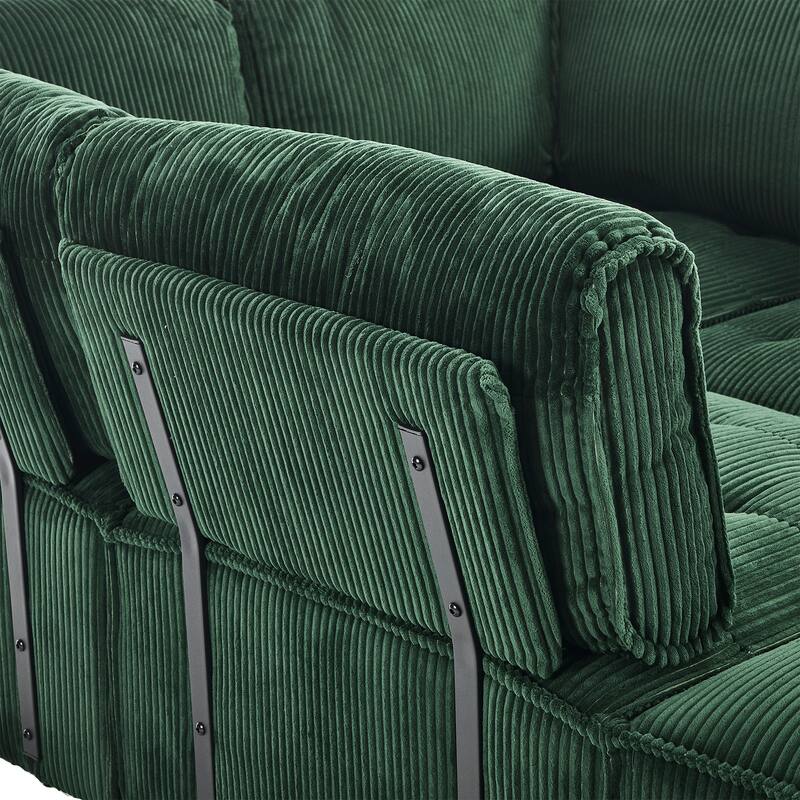 121.26" Corduroy Modular Sectional Sofa 6- Seat U Shaped Couch with Reversible Chaise and Ottoman