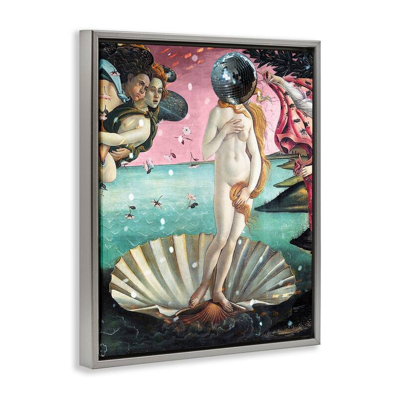 Stupell Classic Clamshell with Disco Ball Framed Floater Canvas Wall Art Design By Lil' Rue