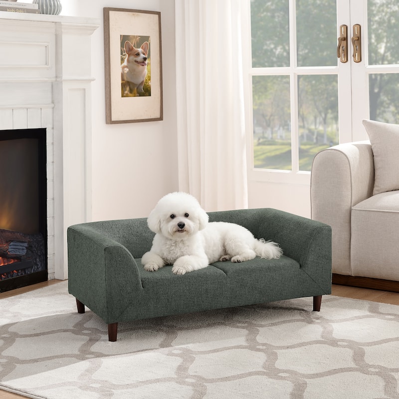 Pet sofa with backrest and armrests, rectangular pet sofa suitable for small and medium dogs, soft cushion comfortable dog sofa - Green