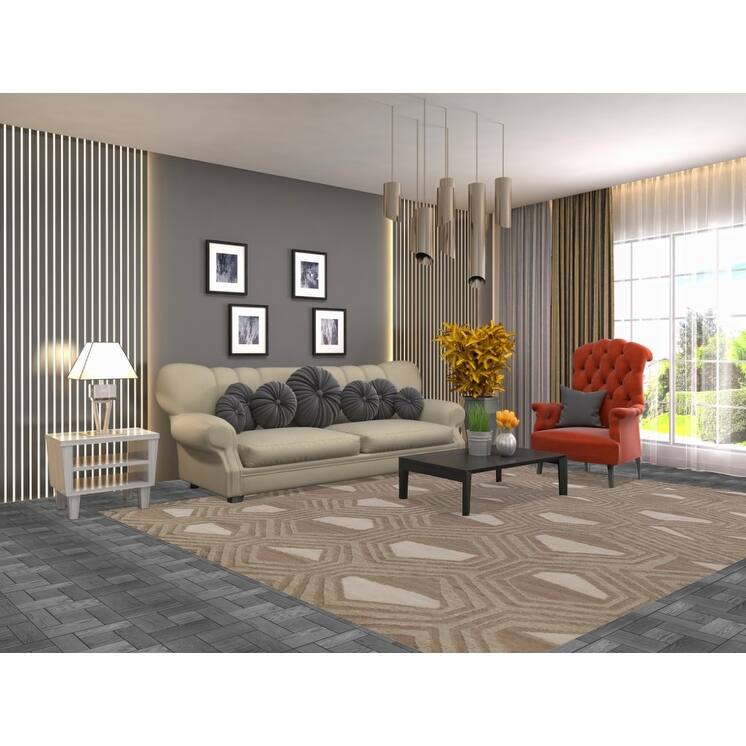 All-Over Geometric Modern Area Rug Handmade Wool Carpet - 8'1"x 9'10"