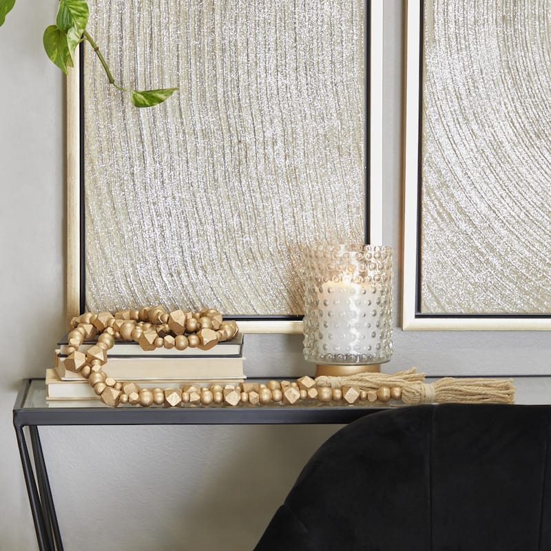 Mango Wood Handmade Hexagon Carved Geometric Long Beaded Garland with Tassel - Roche River Decor