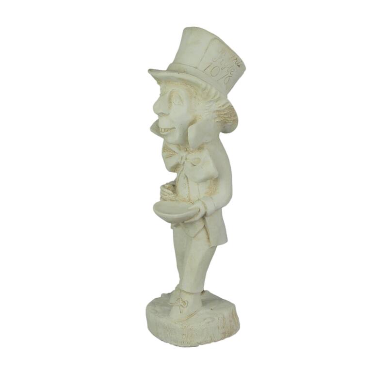 Alice In Wonderland Mad Hatter White Finish Solid Cement Statue - 18.5 X 6 X 5 inches