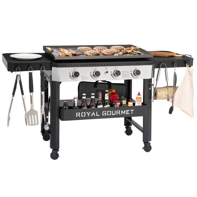 Royal Gourmet 34-Inch 4-Burner Propane Gas Griddle,Black & Silver