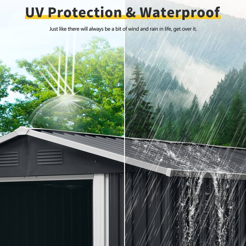 GDF Studio - Bartow Outdoor Metal Storage Shed with Metal Foundation and Galvanized Steel Panels