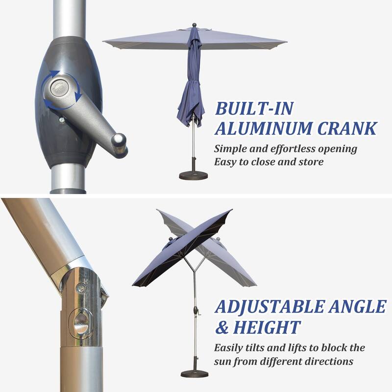 Rectangle Patio Umbrella with Crank Lift and Tilt Function 