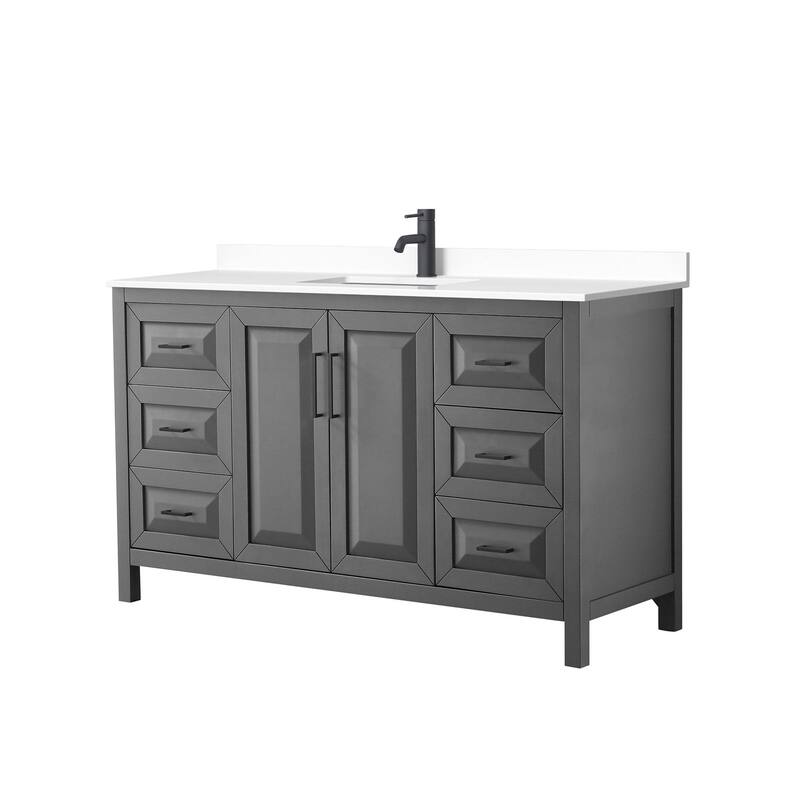 Wyndham Collection Daria 60" Free Standing Single Basin Vanity Set - Dark Gray / White Cultured Marble Top / Matte