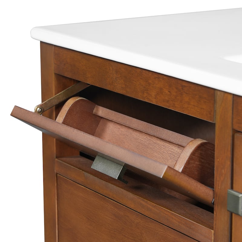 Christopher Knight Home - Modern 36" Freestanding Bathroom Vanity with Ceramic Sink, Dual Drawers, Flip-Up Storage - 36"W