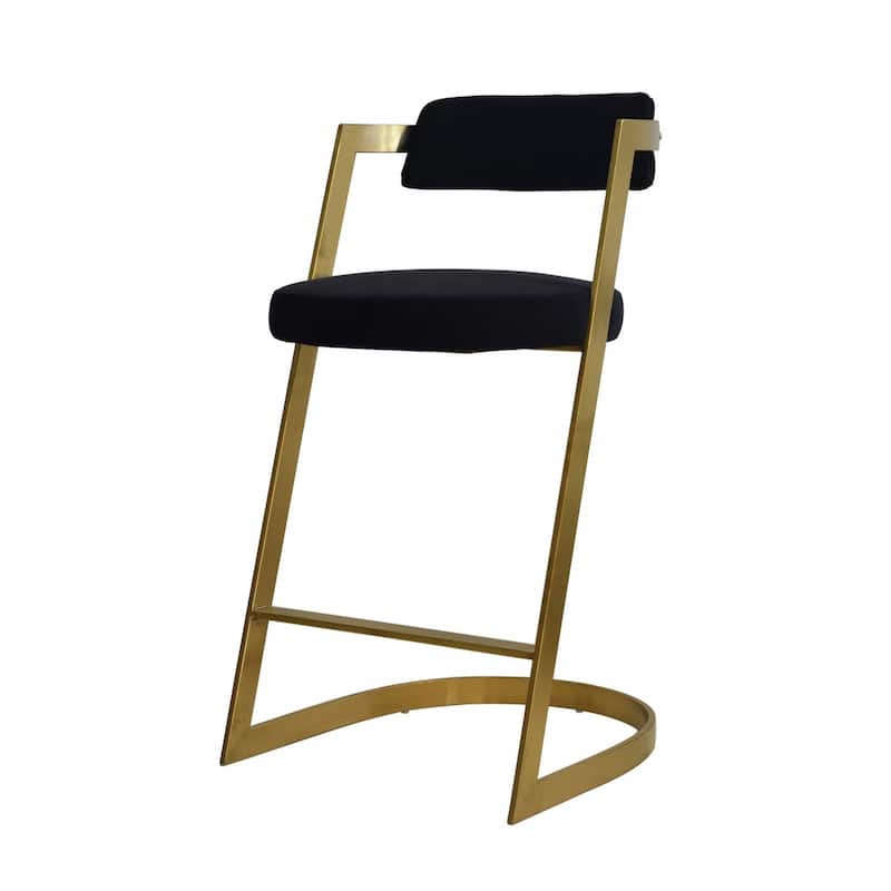 HomeRoots 26" Black and Gold Velvet and Stainless Steel Low Back Counter Height Bar Chair