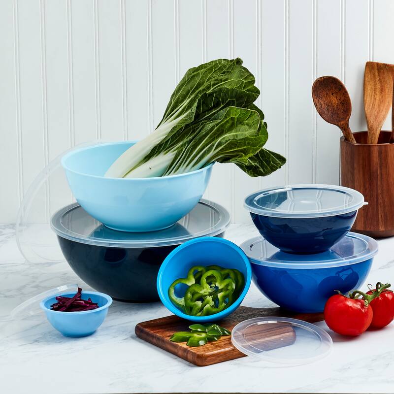 12 Piece Mixing Bowl Set with Lids, Blue