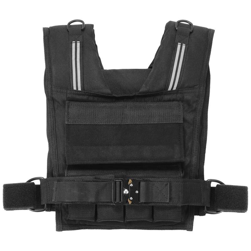 Black Nylon Weighted Vest with Metal Buckle and Reflective Stripes - 35 lbs