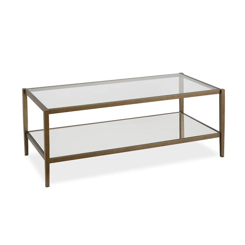 Modern Rectangular Glass Coffee Table 45" Steel Frame with Storage Shelf for Living Room - 45"L x 20"W x 17"H