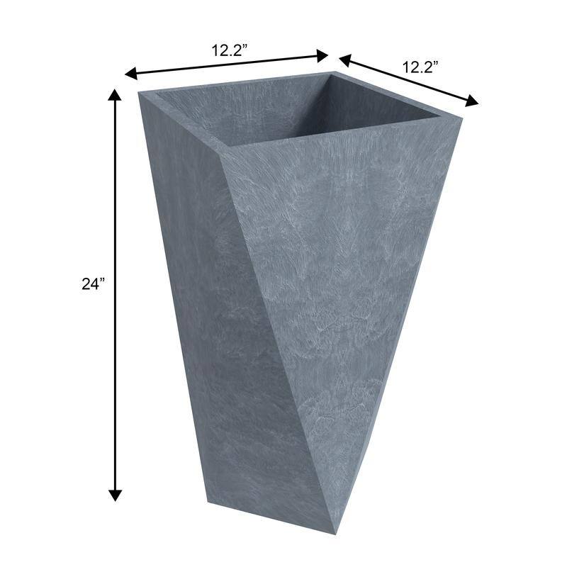 Aloe Fiberstone & MGO Clay Tapered Square Tall Planter Plant Pot, Indoor/Outdoor with Drainage Holes for Yard Porch Decor