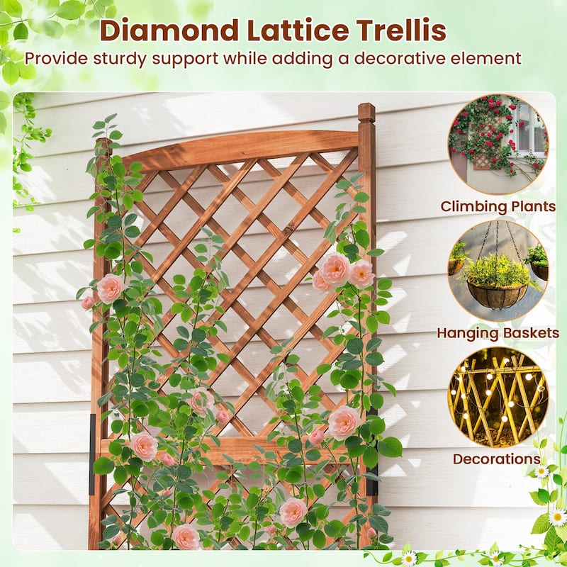 Gymax 2PCS 60'' Tall Raised Garden Bed w/ Diamond Lattice Trellis