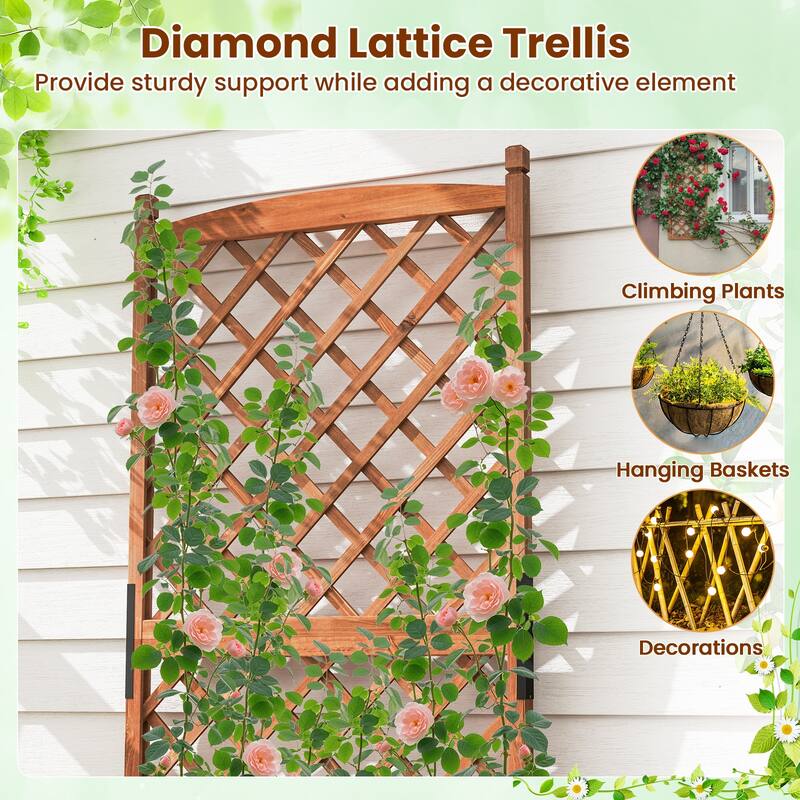 Gymax 60'' Tall Raised Garden Bed w/ Diamond Lattice Trellis Drainage
