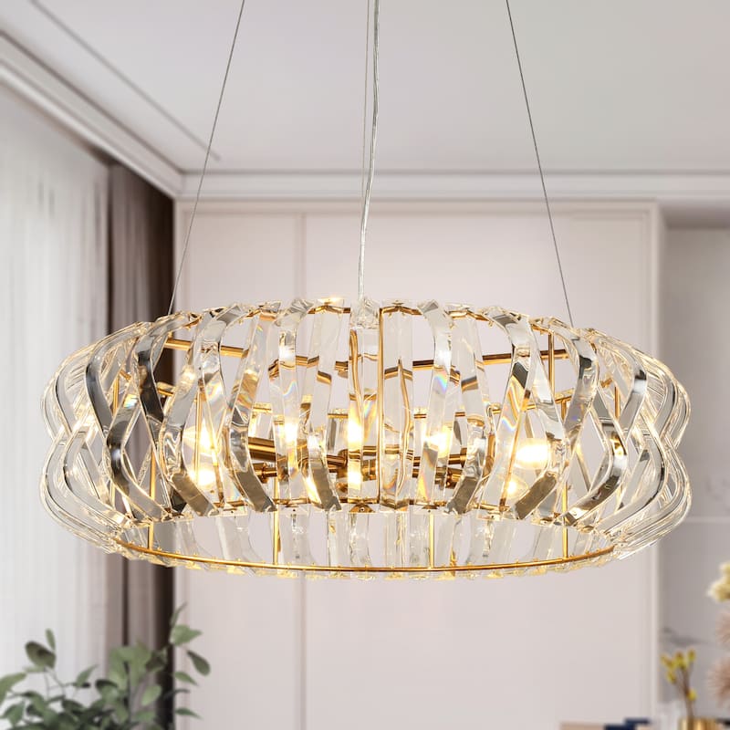 Modern 6-Light Crystal Drum Chandelier for Dining Living Room - D 28.3" x H 69" Max