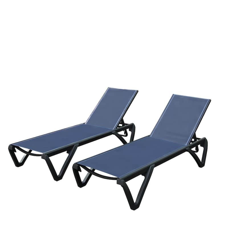 2-Piece Aluminum Outdoor Chaise Lounge Chair Set with Wheels, Adjustable Backrest, Beach Pool Deck Reclining Lounger - Navy Blue