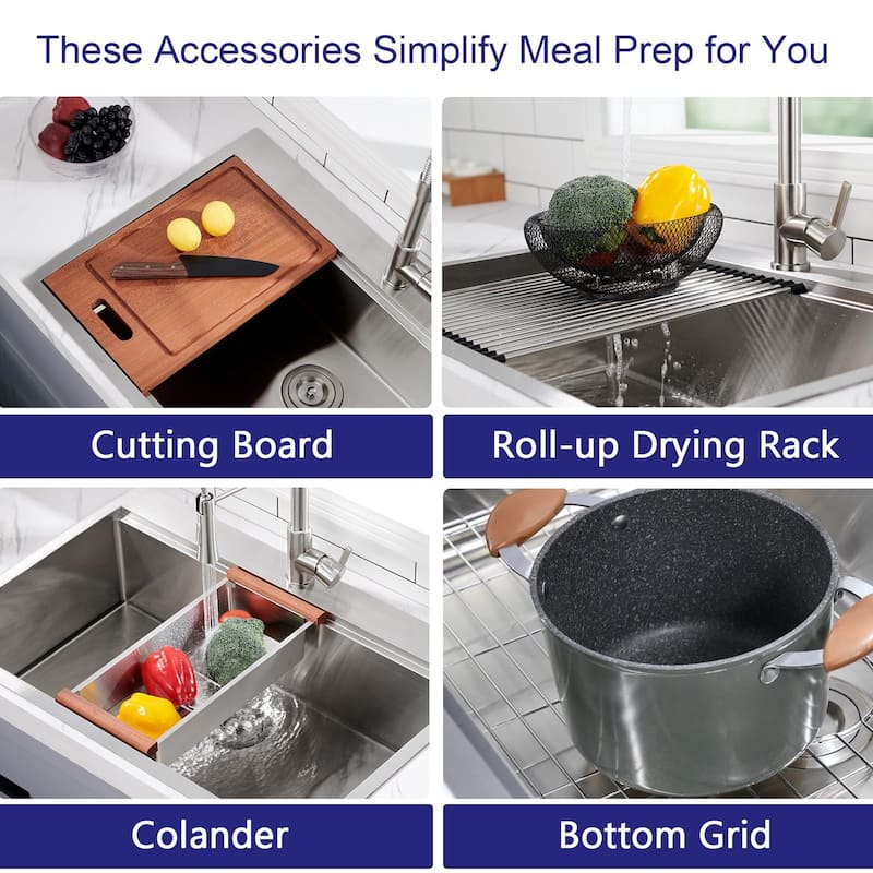 33x22 Drop In Stainless Steel Workstation Sink, 33 Inch 18-Gauge Stainless Steel Drop-In Kitchen Sink