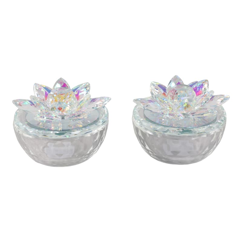 Decorative Rainbow Lotus Top Glass Trinket Dish for Jewelry and Keepsake Storage