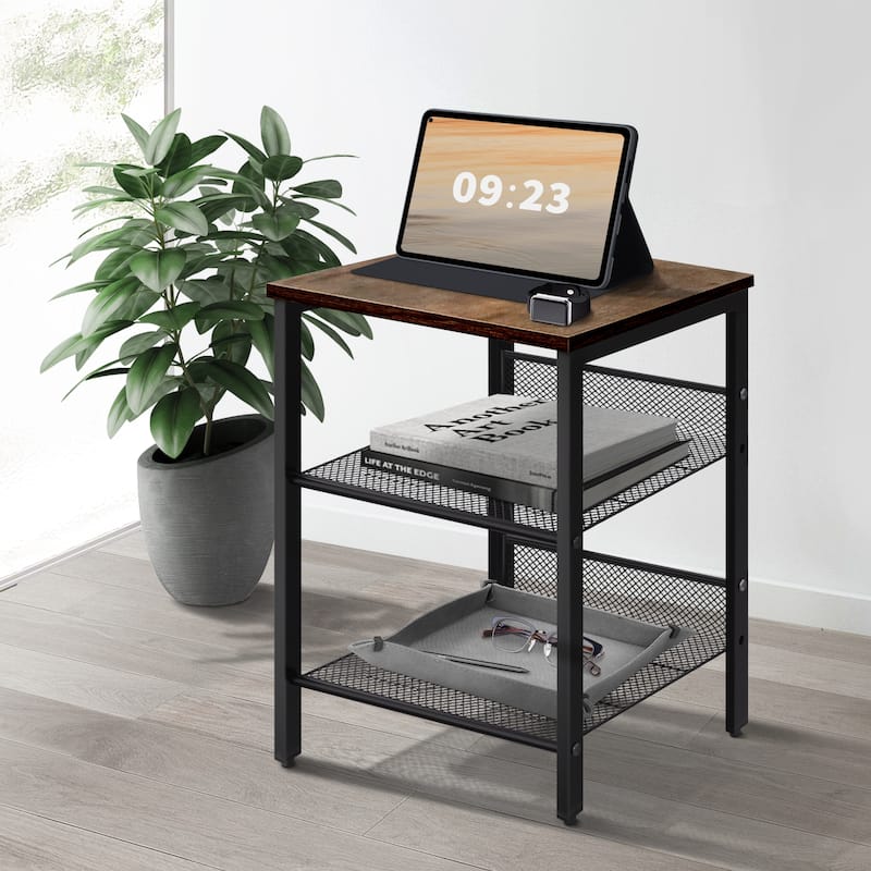 Modern Nightstand End Table 2 Shelves Bedside Table Set of 2