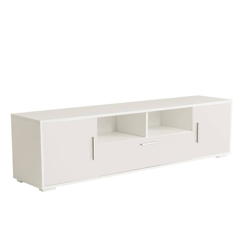 Contemporary TV Console with Remote-Controlled LED Lighting, Holds 65-Inch TVs, Ample Storage & Sturdy Build.