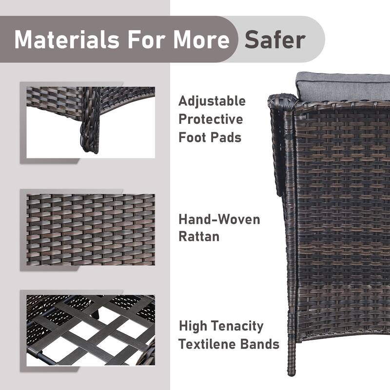 Outdoor Rattan Chair with Coffee Table and Ottoman