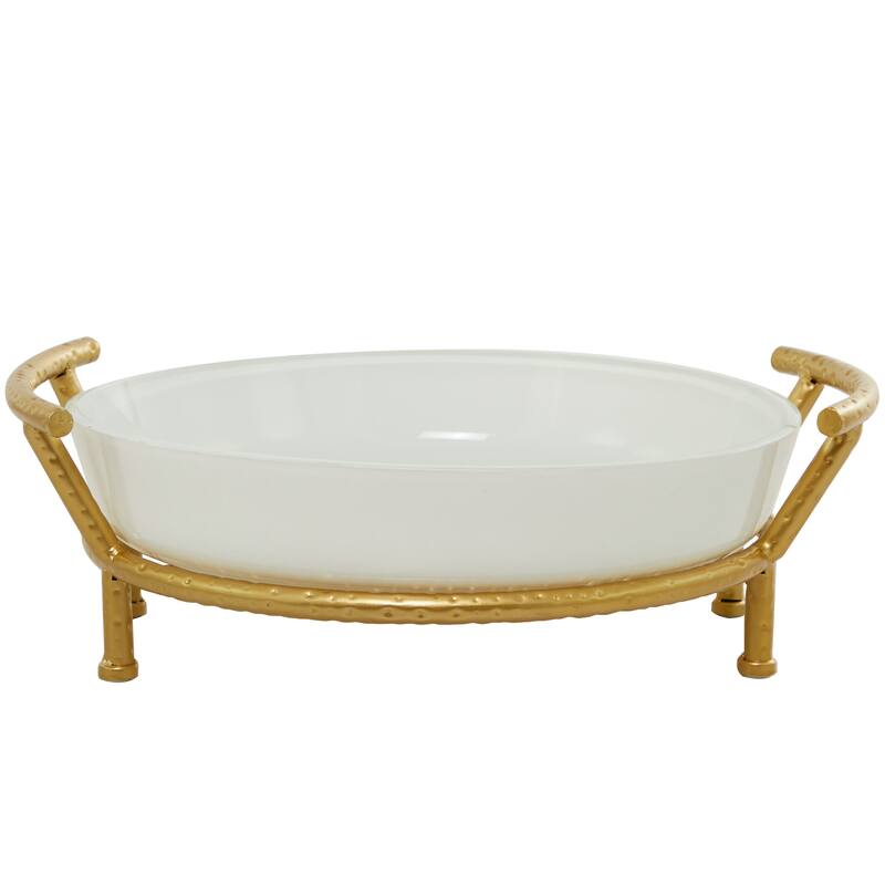 CosmoLiving by Cosmopolitan White Glass Kitchen Serving Bowl with Gold Metal Stand