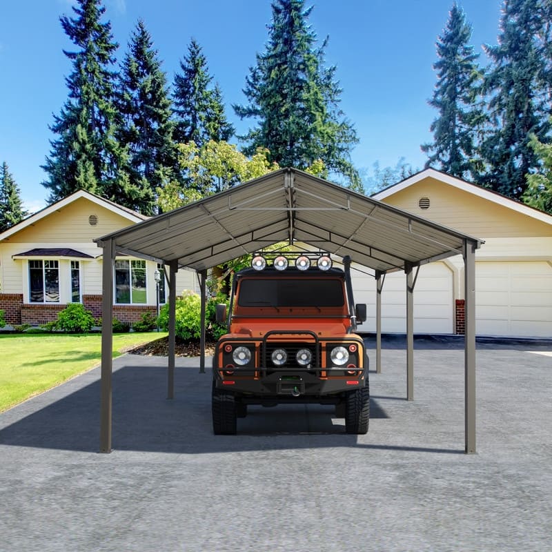 Erommy Outdoor Carport with Galvanized Steel Roof, Heavy-Duty All-Weather Shelter for Cars, Boats and Equipment